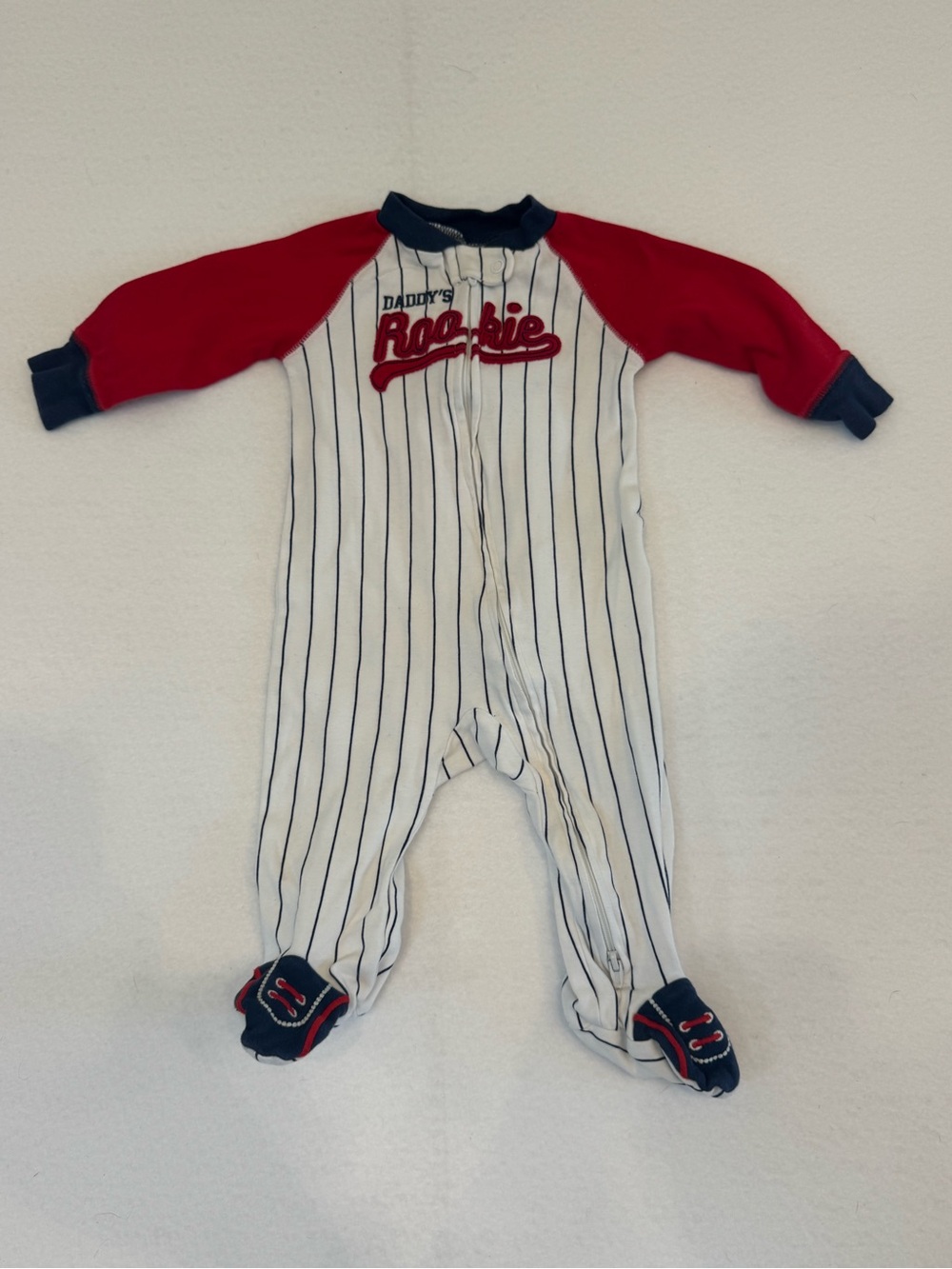 Carter's Red, White & Navy 'Daddy's Rookie' Footed One-Piece
